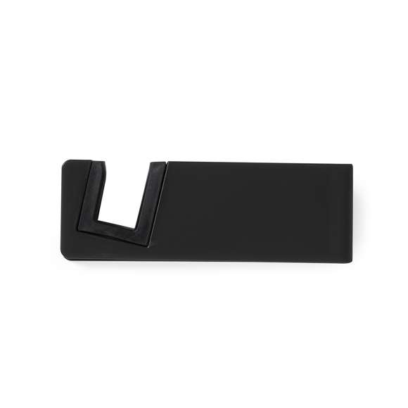 Soporte para dispositivo móvil de patas plegables y topes anideslizantes en PVC. En atrevidos colores y especialmente diseñado para marcaje en tampografía.