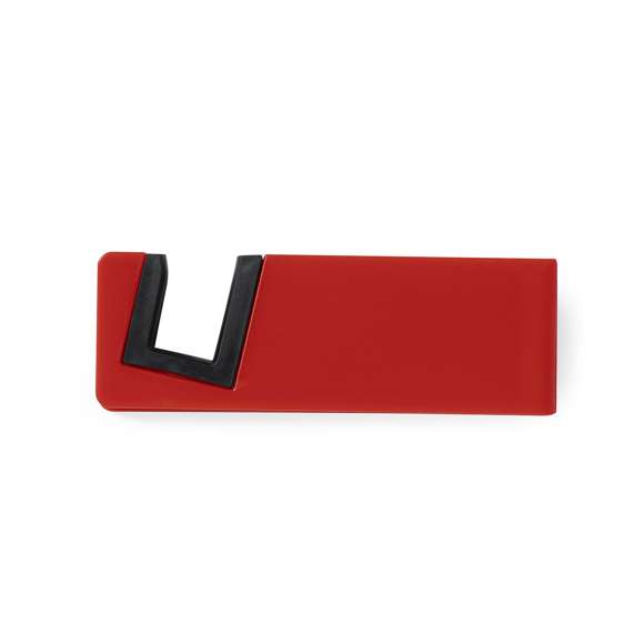 Soporte para dispositivo móvil de patas plegables y topes anideslizantes en PVC. En atrevidos colores y especialmente diseñado para marcaje en tampografía.