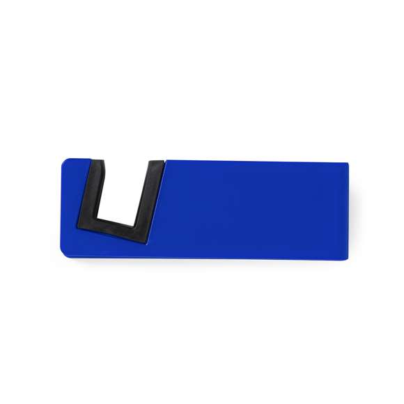 Soporte para dispositivo móvil de patas plegables y topes anideslizantes en PVC. En atrevidos colores y especialmente diseñado para marcaje en tampografía.