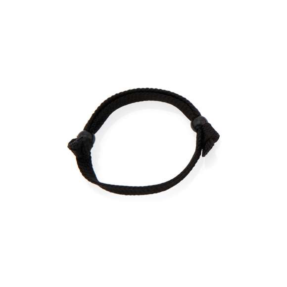 Pulsera ajustable en poliéster y amplia gama de colores. Con terminación en nudo y accesorio de ajuste.