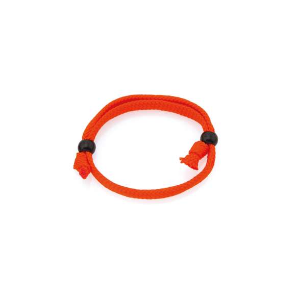 Pulsera ajustable en poliéster y amplia gama de colores. Con terminación en nudo y accesorio de ajuste.