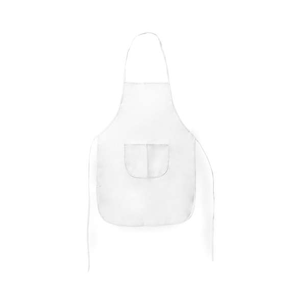 Delantal de non-woven en variada gama de vivos colores. Con bolsillo frontal y cintas de ajuste. De corte por encima de la rodilla.