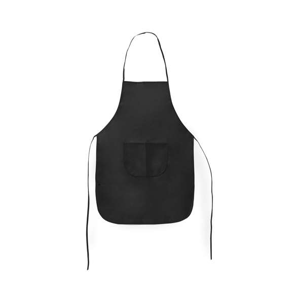Delantal de non-woven en variada gama de vivos colores. Con bolsillo frontal y cintas de ajuste. De corte por encima de la rodilla.