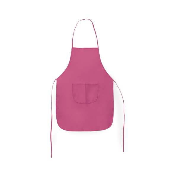 Delantal de non-woven en variada gama de vivos colores. Con bolsillo frontal y cintas de ajuste. De corte por encima de la rodilla.