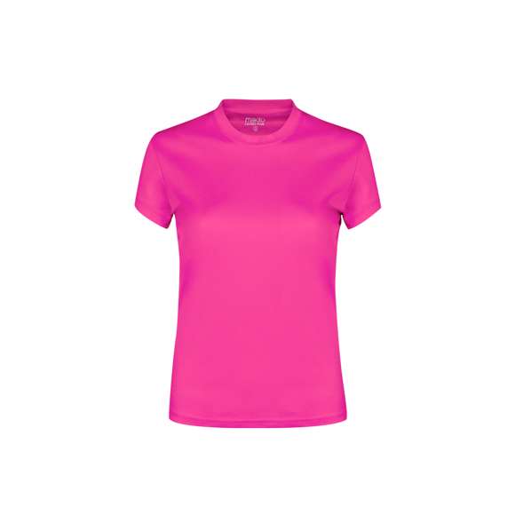 Camiseta técnica para mujer en material 100% poliéster transpirable de 135g/m2. Disponible en variada gama de vivos colores y en tallas S, M, L, XL.
