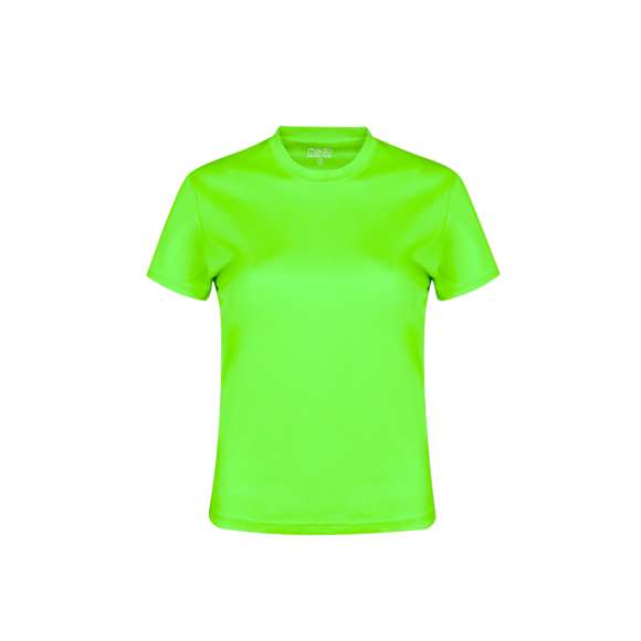 Camiseta técnica para mujer en material 100% poliéster transpirable de 135g/m2. Disponible en variada gama de vivos colores y en tallas S, M, L, XL.