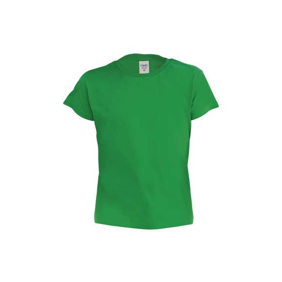 Camiseta para niño en material 100% algodón de 135g/m2. Disponible en variada gama de vivos colores y en tallas 4-5, 6-8, 10-12.