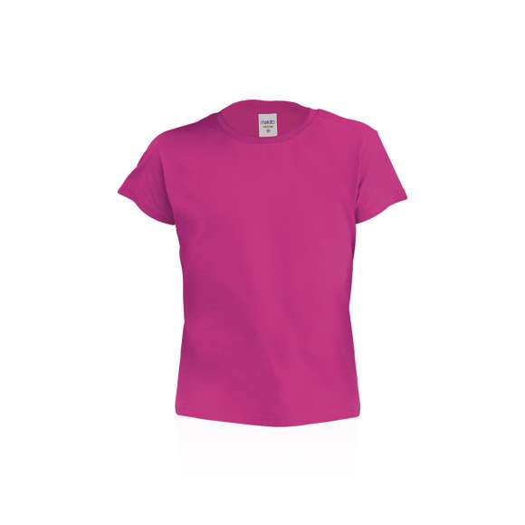 Camiseta para niño en material 100% algodón de 135g/m2. Disponible en variada gama de vivos colores y en tallas 4-5, 6-8, 10-12.