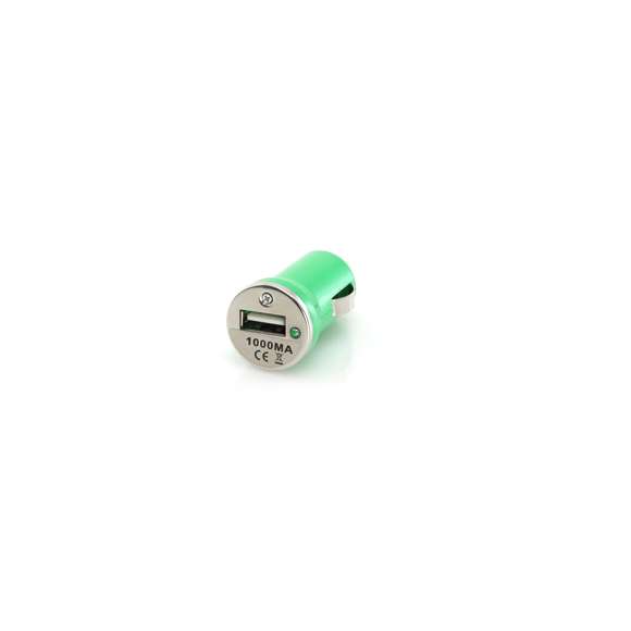  	Cargador USB para mechero de coche de 1.000 mA de capacidad de carga en desenfadados colores. Tapa en acabado metalizado con led indicador de carga y presentado en caja individual.