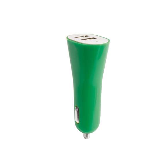 	Cargador USB para mechero de coche de 2.100 mA de capacidad de carga en desenfadado diseño bicolor. Con salida USB dual que permite la carga simultánea de dos dispositivos móviles. Tapa translúcida con led indicador de carga y presentado en caja individual.