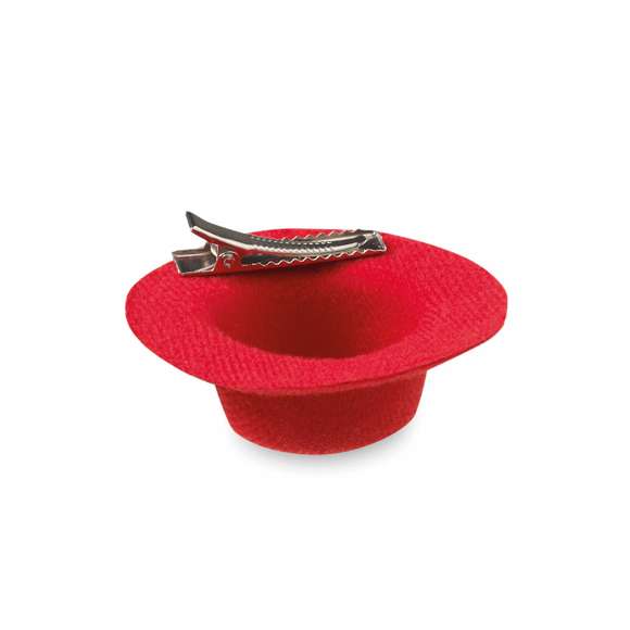  	Original pasador de pelo en antelina y con forma de sombrero en variada gama de vivos colores.