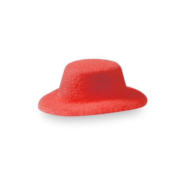  	Original pasador de pelo en antelina y con forma de sombrero en variada gama de vivos colores.