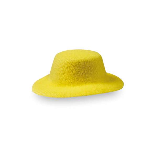  	Original pasador de pelo en antelina y con forma de sombrero en variada gama de vivos colores.