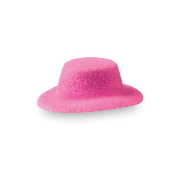  	Original pasador de pelo en antelina y con forma de sombrero en variada gama de vivos colores.