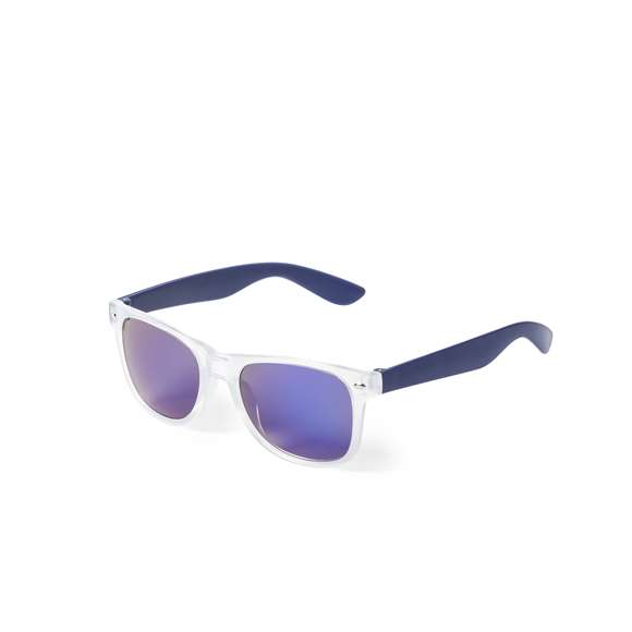 Gafas de sol con protección UV400 de clásico diseño. Con montura de acabado translúcido, patillas en divertidos colores y lentes espejados a juego.