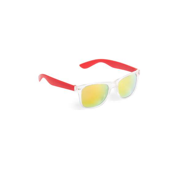 Gafas de sol con protección UV400 de clásico diseño. Con montura de acabado translúcido, patillas en divertidos colores y lentes espejados a juego.