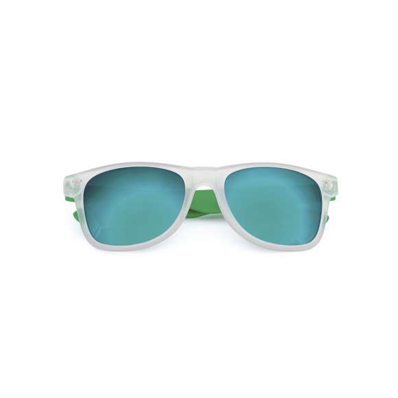 Gafas de sol con protección UV400 de clásico diseño. Con montura de acabado translúcido, patillas en divertidos colores y lentes espejados a juego.