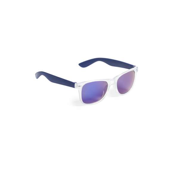 Gafas de sol con protección UV400 de clásico diseño. Con montura de acabado translúcido, patillas en divertidos colores y lentes espejados a juego.
