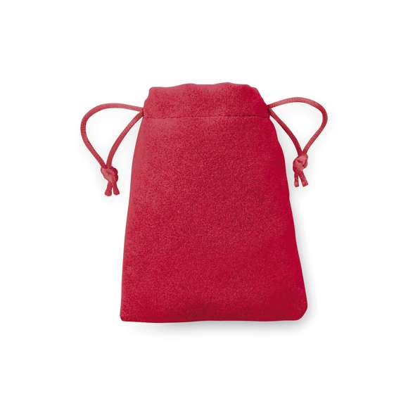 Bolsita de antelina con cuerpo de suave acabado en vivos y variados colores. Con cierre de cinta a juego.