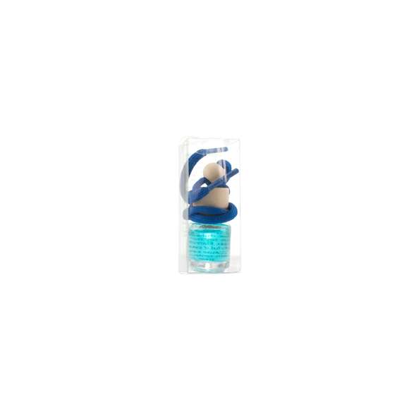 Ambientador aroma océano. En tarro de cristal de 5ml con tapón de madera, cordón a juego y accesorio de ajuste en madera. Presentado en cajita individual de PVC.