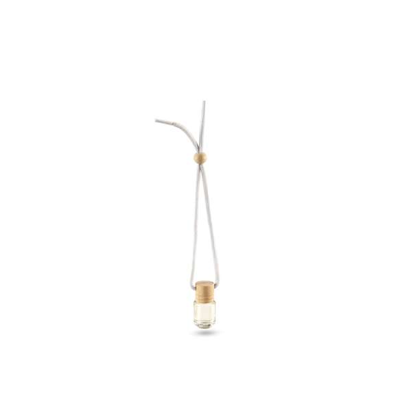 Ambientador aroma océano. En tarro de cristal de 5ml con tapón de madera, cordón a juego y accesorio de ajuste en madera. Presentado en cajita individual de PVC.