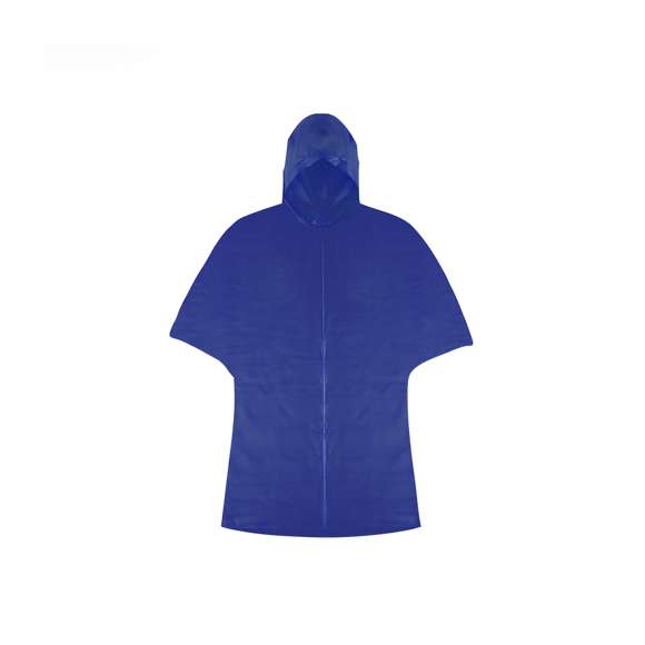 Poncho en resistente PEVA de acabado termo sellado en variada gama de colores. Con cierres laterales de corchete y presentado en bolsa individual a juego con parte superior en redecilla y cordón con accesorio de ajuste. Talla única para adulto.