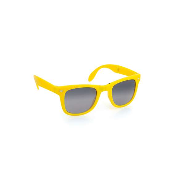 Gafas de sol plegables con protección UV400 de clásico diseño. Con montura de acabado brillante en divertidos colores y lentes de color negro.