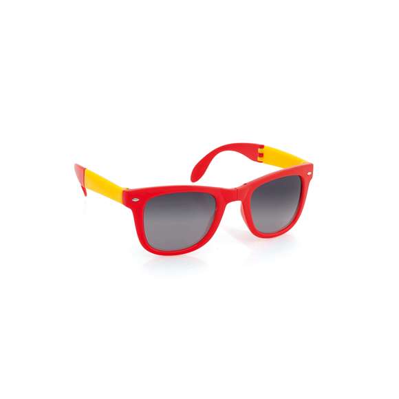Gafas de sol plegables con protección UV400 de clásico diseño. Con montura de acabado brillante en divertidos colores y lentes de color negro.