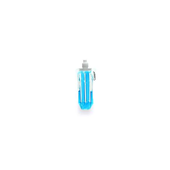 Bidón enfriador de 400ml de capacidad con cuerpo acabado en PET transparente y líquido refrigerante en vivos colores. Con tapón de seguridad a rosca y mosquetón metálico de transporte.