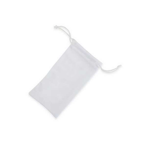 Funda de suave poliéster con cuerpo acabado en color blanco y cierre de cuerdas a juego. Especialmente diseñada para marcaje en sublimación.