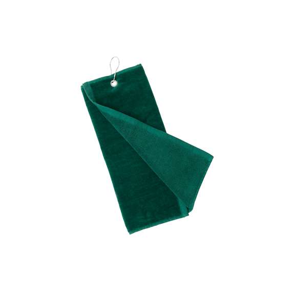 Toalla de golf de 40x50cm en absorbente y suave algodón de alta calidad de 650g/m2. Con argolla reforzada y mosquetón de acople, ambos de acero inox.