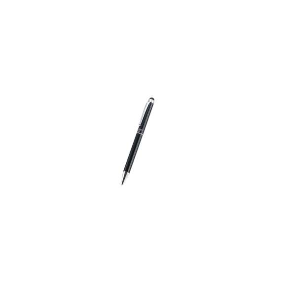 Bolígrafo puntero de Alexluca de mecanismo giratorio con suave cuerpo metálico de elegante color negro. Clip y punta de diseño a juego. Presentado en estuche individual negro con logotipo de la marca. Tinta azul.
