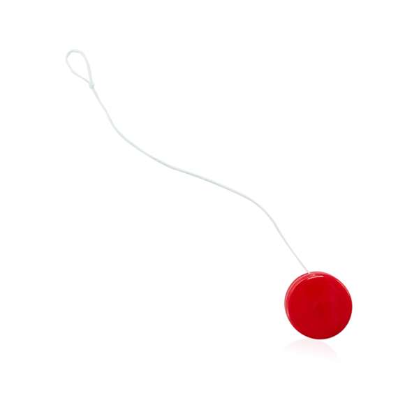 Yoyó en resistente material PS, de rápido y sencillo montaje, para recuperar los juegos clásicos más divertidos. Disponible en variada gama de colores, con hilo rizado de algodón en color blanco de 100 cm.