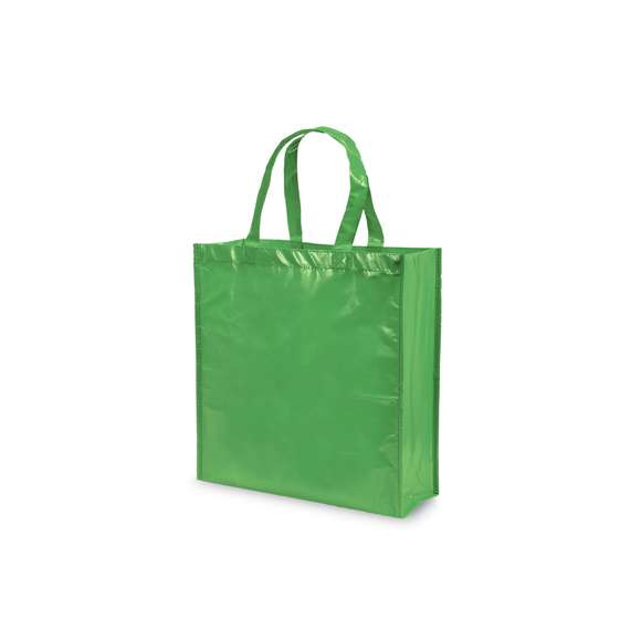 Bolsa de alta calidad en non-woven laminado de 110g/m2, en variada gama de vivos colores brillantes. Con asas reforzadas cortas de 35cm, fuelle y acabado cosido. Resistencia hasta 5kg de peso.