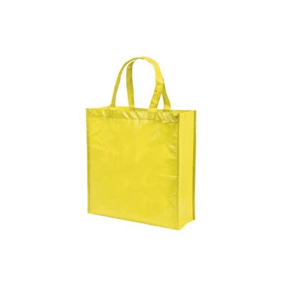 Bolsa de alta calidad en non-woven laminado de 110g/m2, en variada gama de vivos colores brillantes. Con asas reforzadas cortas de 35cm, fuelle y acabado cosido. Resistencia hasta 5kg de peso.