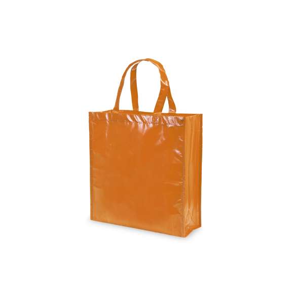 Bolsa de alta calidad en non-woven laminado de 110g/m2, en variada gama de vivos colores brillantes. Con asas reforzadas cortas de 35cm, fuelle y acabado cosido. Resistencia hasta 5kg de peso.