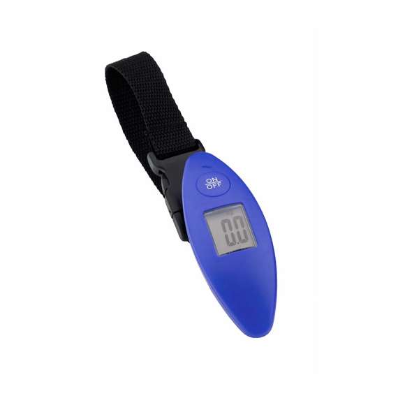 Práctica báscula digital para equipaje en vivos colores. Con pila de botón incluida y peso máximo de 40kg.