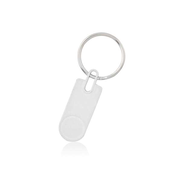 Llavero de divertido diseño de variados y vivos colores. Con cuerpo metálico troquelado especialmente diseñado para marcaje en doming/gota de resina.