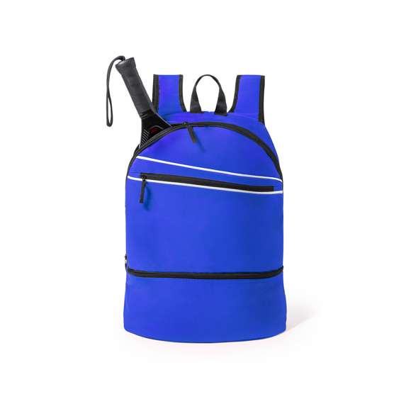 Mochila en resistente poliéster 600D de desenfadado diseño en variada gama de colores y con compartimento independiente para el calzado. De cierre de cremallera con cinta en tirador para fácil apertura y bolsillo frontal. Espalda acolchada y cintas de hombros ajustables con acolchado ergonómico.