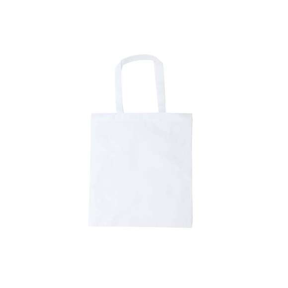 Bolsa de non-woven de 80g/m2 en color blanco especialmente diseñada para marcaje en sublimación. Con asas largas de 60cm y acabado cosido.