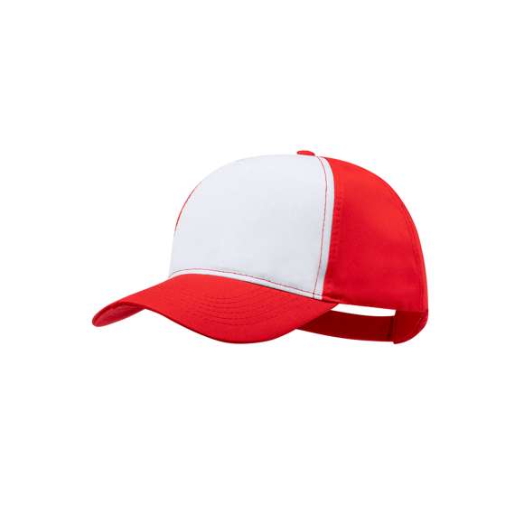 Gorra tipo trucker de 5 paneles en material 100% poliéster de suave acabado y cierre ajustable de velcro. Con frontal en color blanco y cuerpo/visera en variada gama de vivos colores. Especialmente diseñada para marcaje en sublimación.