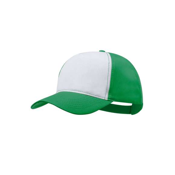 Gorra tipo trucker de 5 paneles en material 100% poliéster de suave acabado y cierre ajustable de velcro. Con frontal en color blanco y cuerpo/visera en variada gama de vivos colores. Especialmente diseñada para marcaje en sublimación.