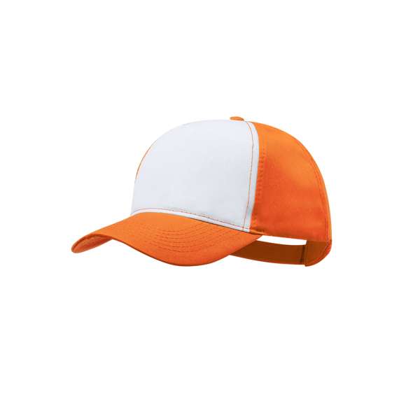 Gorra tipo trucker de 5 paneles en material 100% poliéster de suave acabado y cierre ajustable de velcro. Con frontal en color blanco y cuerpo/visera en variada gama de vivos colores. Especialmente diseñada para marcaje en sublimación.