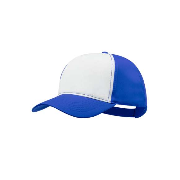 Gorra tipo trucker de 5 paneles en material 100% poliéster de suave acabado y cierre ajustable de velcro. Con frontal en color blanco y cuerpo/visera en variada gama de vivos colores. Especialmente diseñada para marcaje en sublimación.