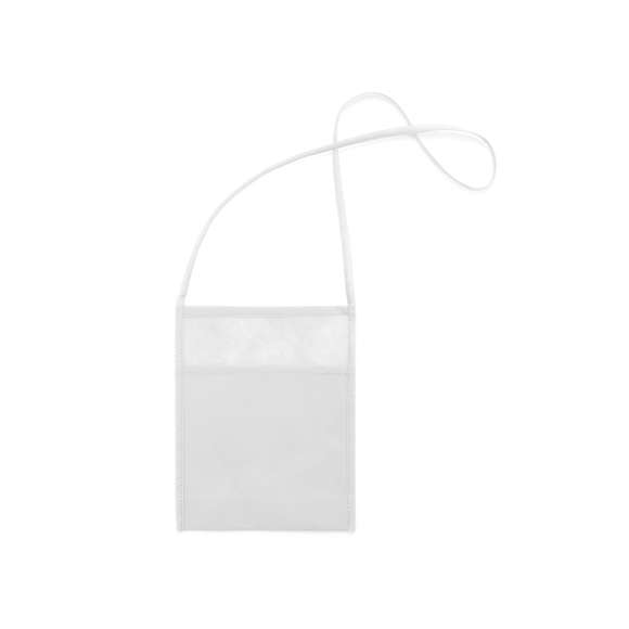Portatodo en non-woven de variados y alegres colores con bolsillo de gran capacidad. Ribetes y cinta para hombro a juego.