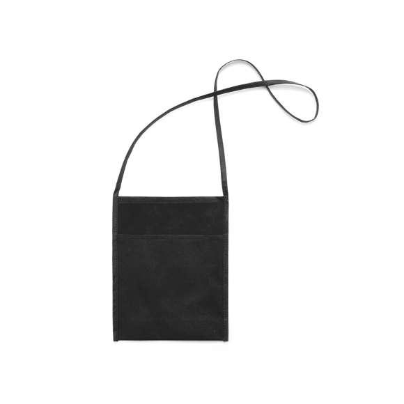 Portatodo en non-woven de variados y alegres colores con bolsillo de gran capacidad. Ribetes y cinta para hombro a juego.