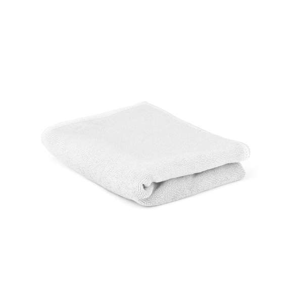Toalla de mano de 45x30cm en absorbente y suave microfibra de alto gramaje -345g/m2- en variados colores. Presentada en funda de PVC.
