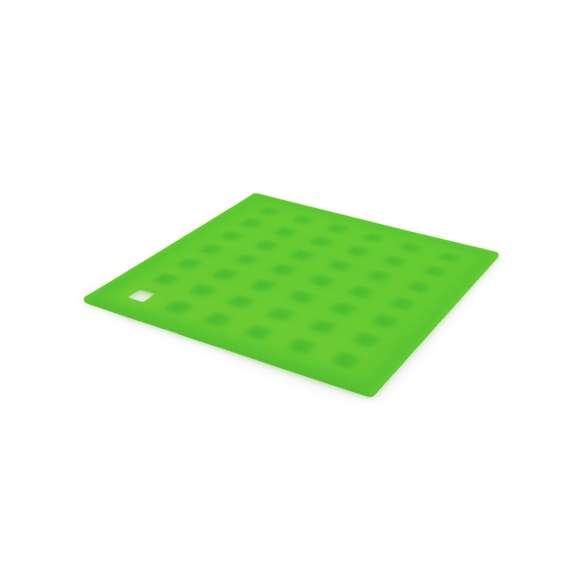 Salvamantel en flexible silicona de vivos colores con superficie reforzada antideslizante y troquelado para colgar.