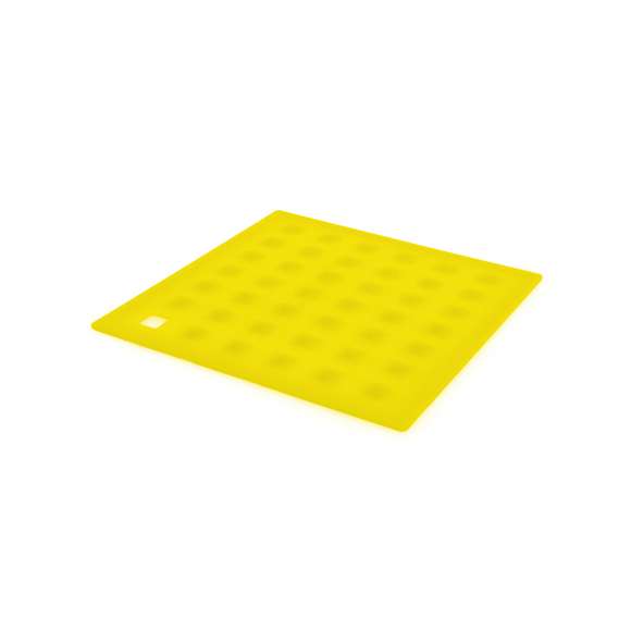 Salvamantel en flexible silicona de vivos colores con superficie reforzada antideslizante y troquelado para colgar.