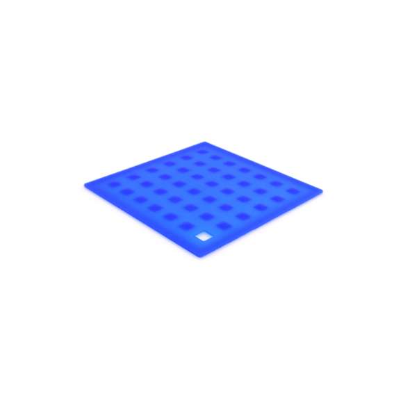 Salvamantel en flexible silicona de vivos colores con superficie reforzada antideslizante y troquelado para colgar.